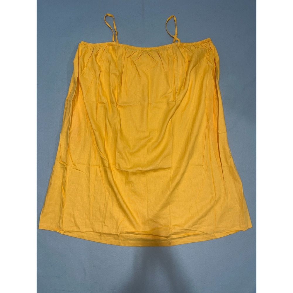 A New Day Cami Shirred Slip Mini Dress Womens 4X Yellow Linen Spaghetti Strap